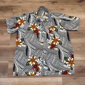 Vintage 70s Hawaiian Tribal Floral Barkcloth Shirt Men’s Size 2XL XXL